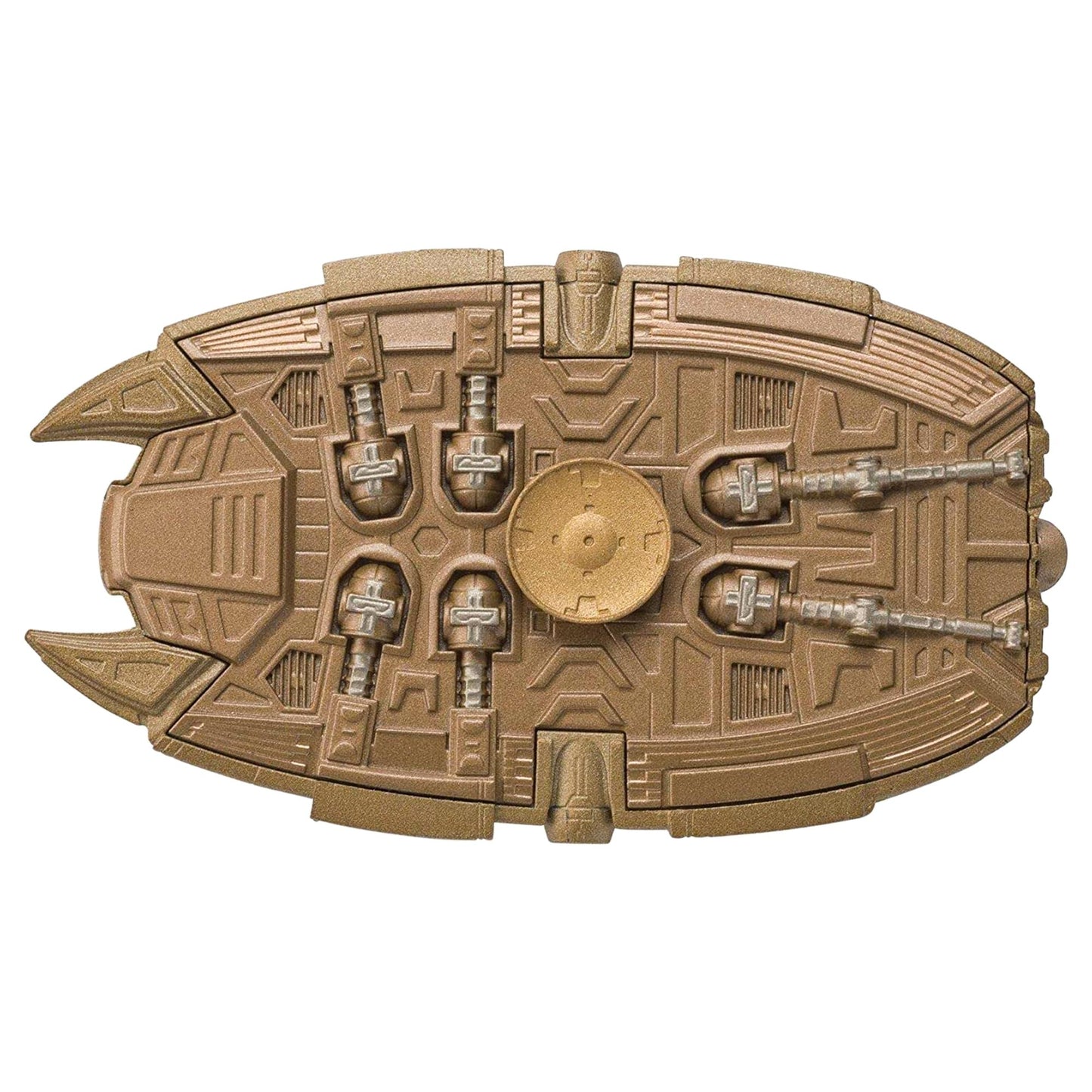 The Ferengi starship model displayed inside its collector packaging box