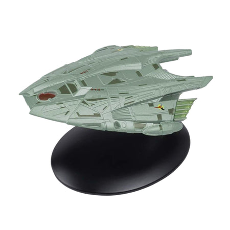 Die-cast Star Trek Klingon Transport starship replica shown from a front three-quarters angle, highlighting the armored hull plating and bridge structure
