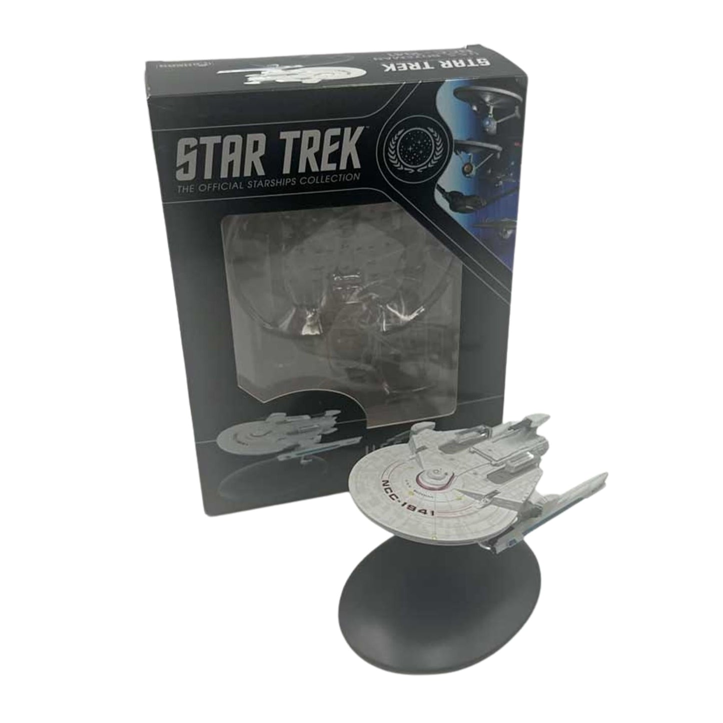 Close-up angle emphasizing the hand-painted registry markings and bridge module of the Starfleet Bozeman starship
