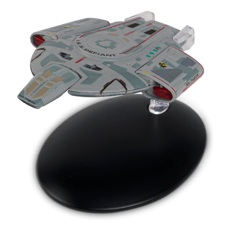 Star Trek I.S.S. Defiant starship replica viewed from a dramatic three-quarters angle