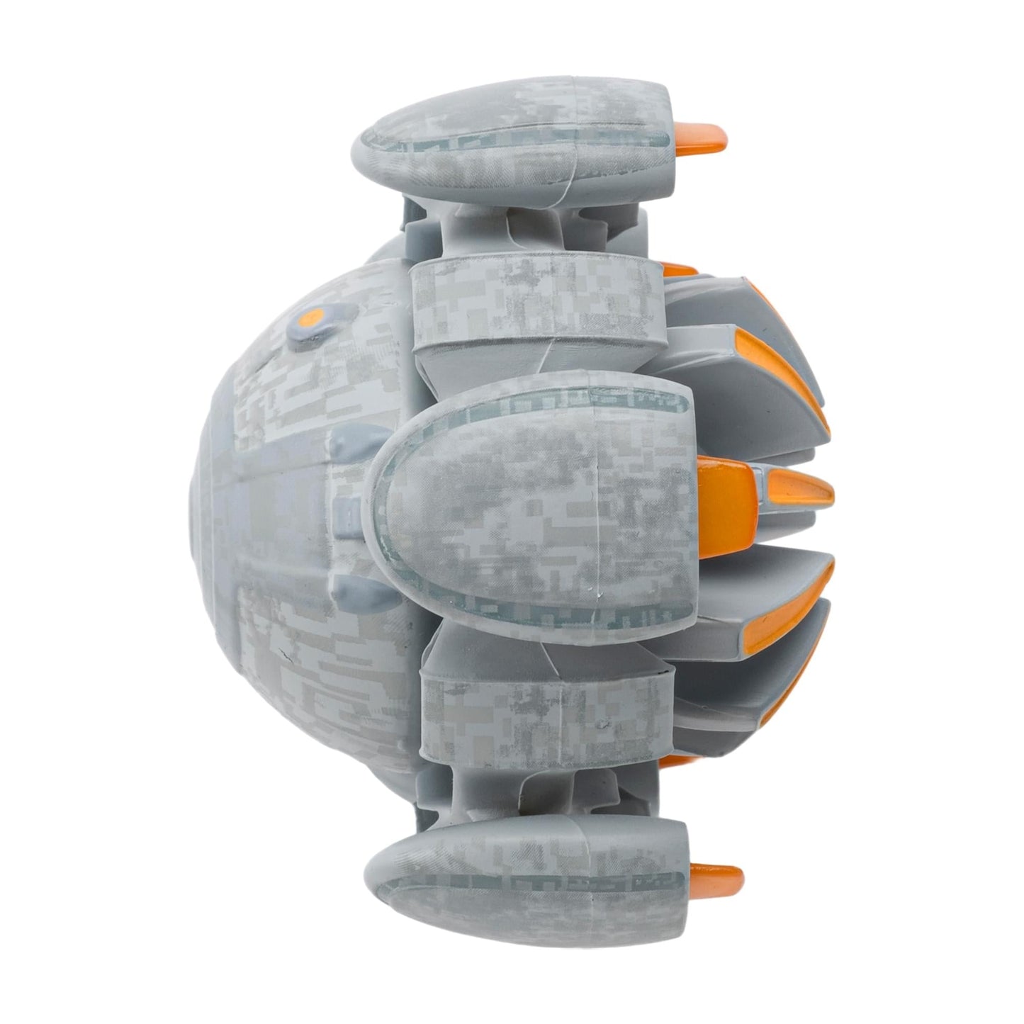 Packaged presentation view showing the Eymorg starship model alongside its collectible packaging box