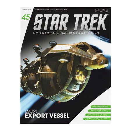 Front cover of the Star Trek Malon Freighter magazine featuring an illustration of the heavy cargo tanker