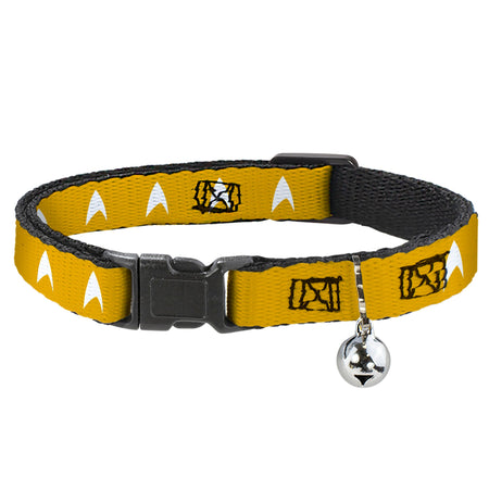 Star Trek Starfleet Insignia Golden Yellow Breakaway Cat Collar with Bell flat view