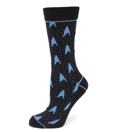 Star Trek Blue Delta Shield Black Men's Socks featuring repeating blue insignia