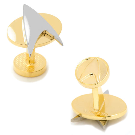 Star Trek two-tone Delta Shield cufflinks on a white background.