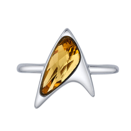 Star Trek x RockLove Yellow Crystal Delta Ring front view