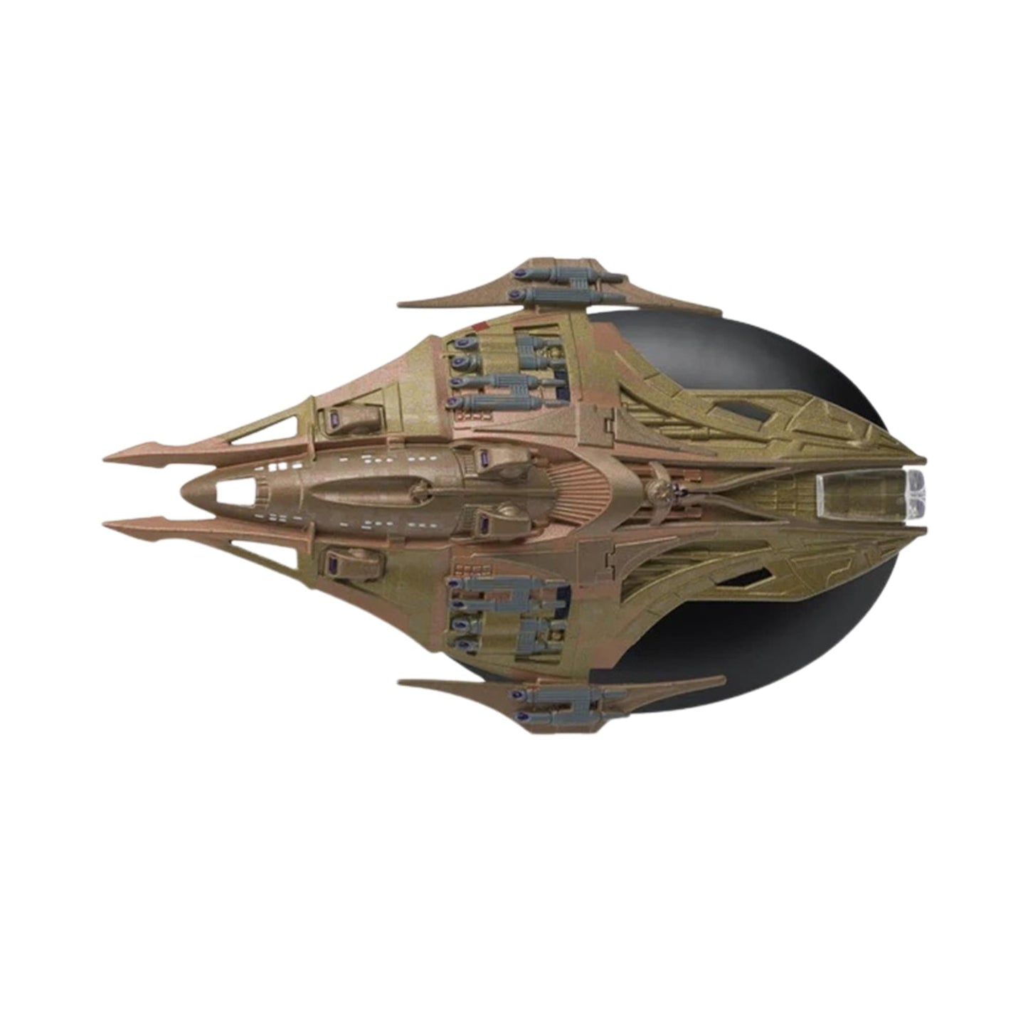 Starship model angled against a neutral background with display base