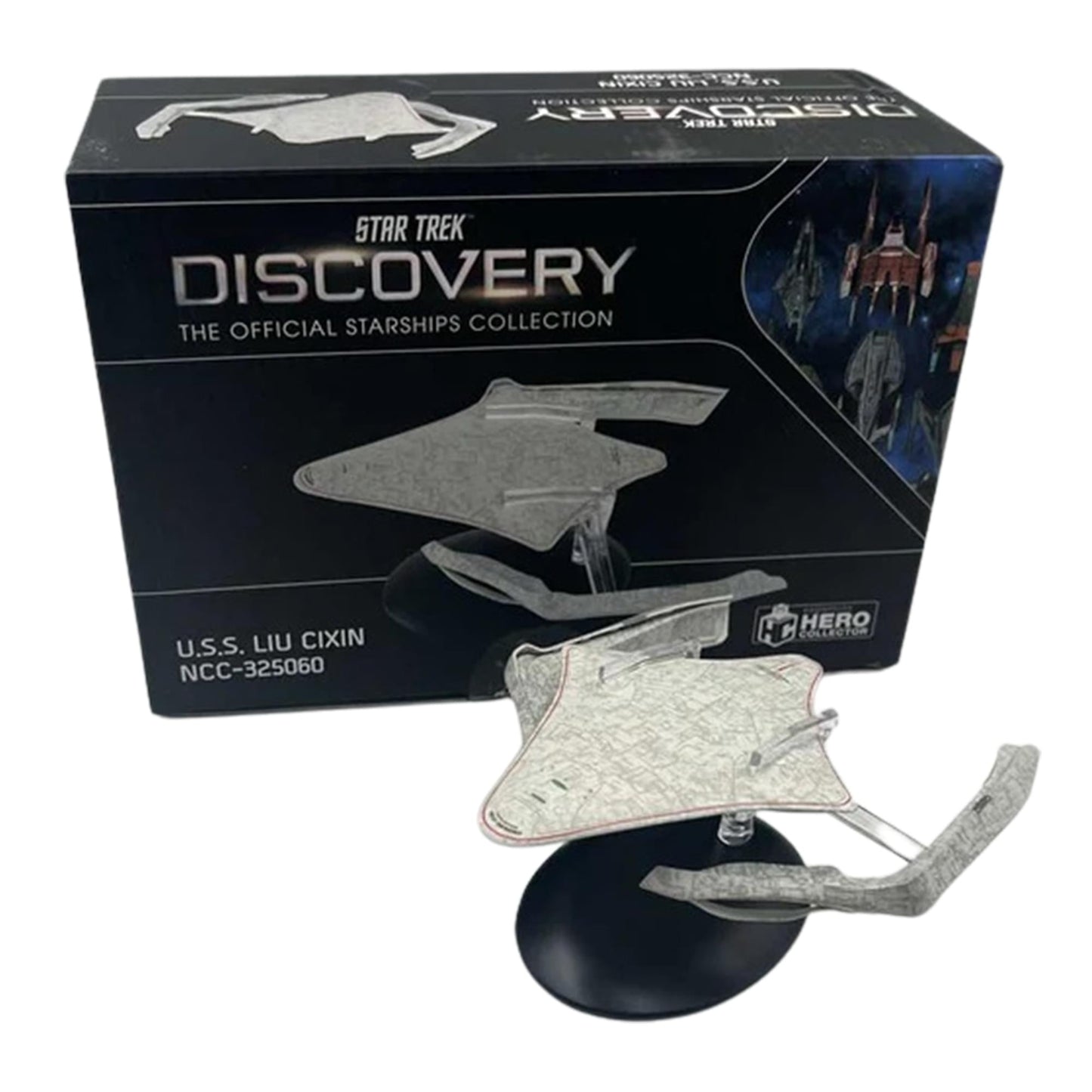 Rear view of the starship model displaying warp nacelle configuration and deflector assembly