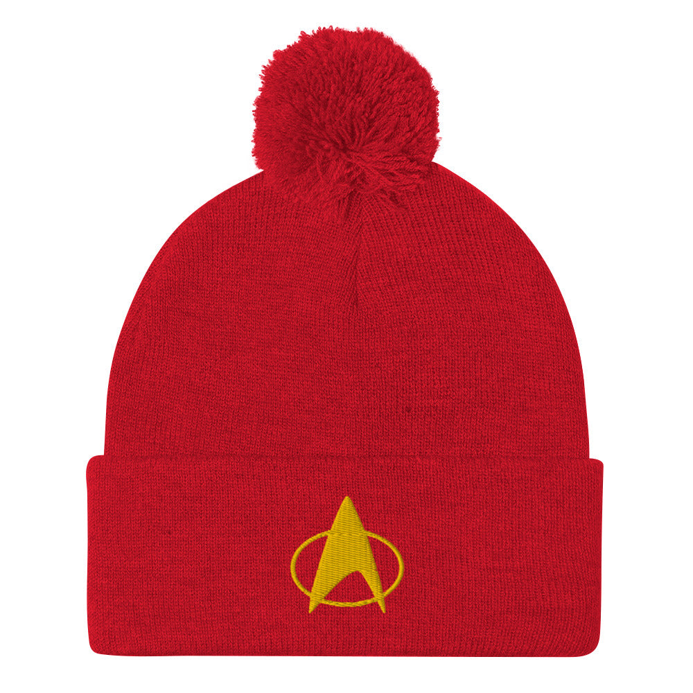 帽子 Bucktail Knit Beanie Star Trek: The Next Generation Delta Embroidered Pom Pom Knit Beanie