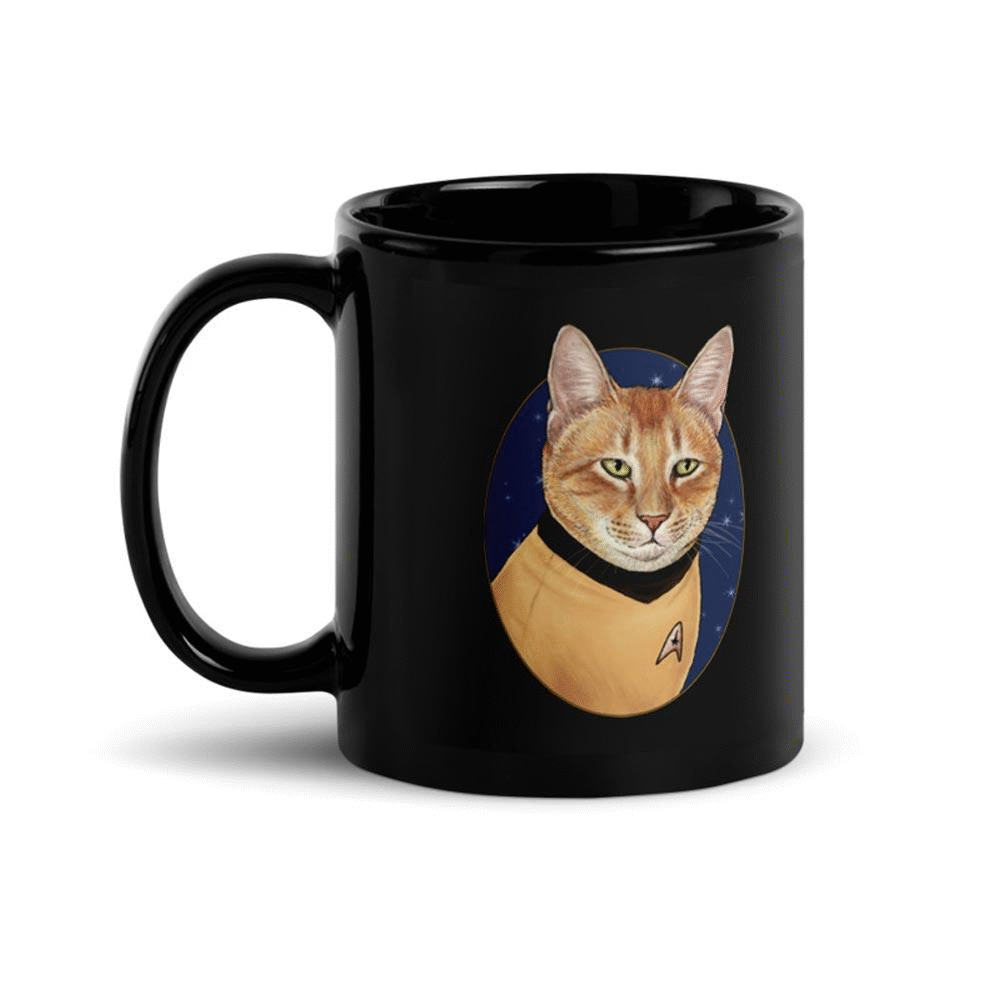 Star Trek: The Original Series Cat Captain Kirk Portrait Black Mug Black / 11 oz