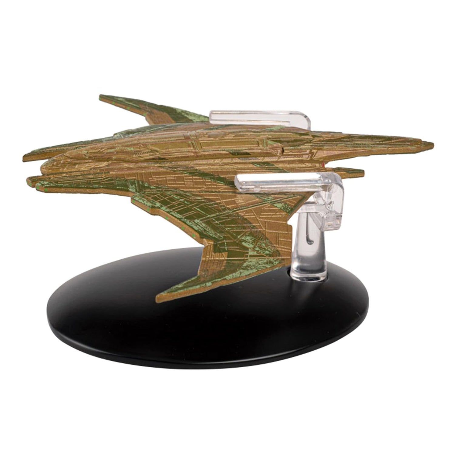 Top-down view highlighting the intricate hull detailing and distinct aerodynamic configuration of the Romulan ship