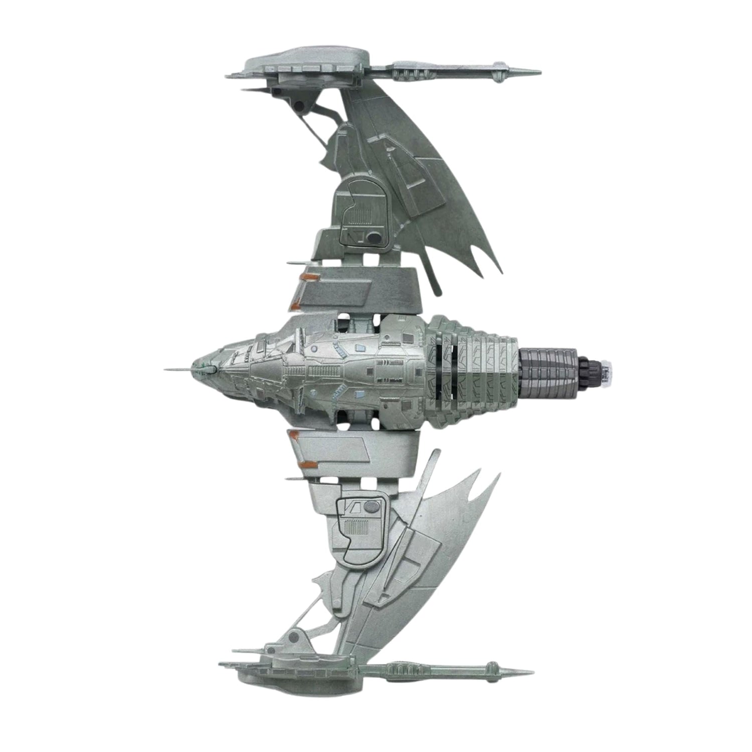 Detailed close-up of the wing joint and textured surface plating on the Klingon vessel