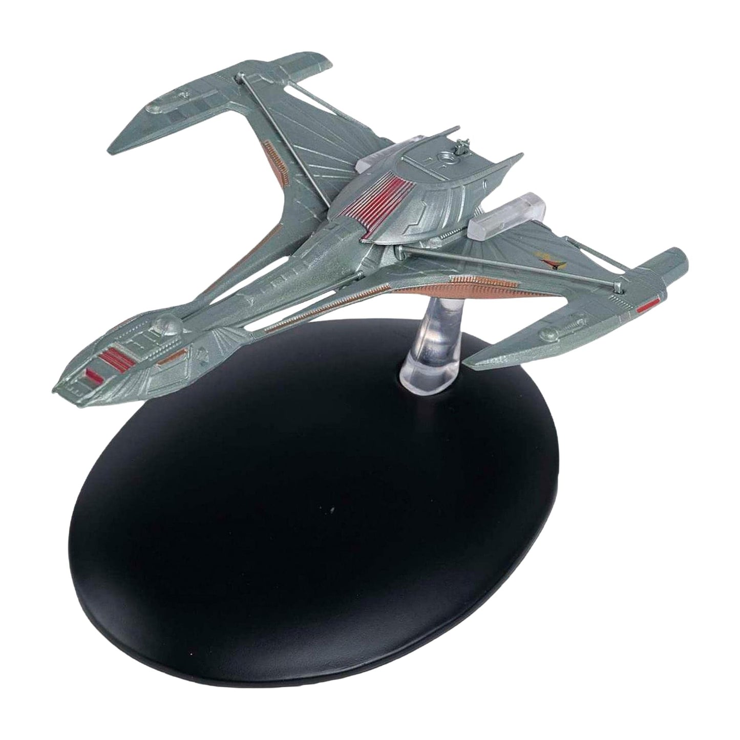 Detailed macro view of the intricate paintwork and structural joints on the Klingon vessel model