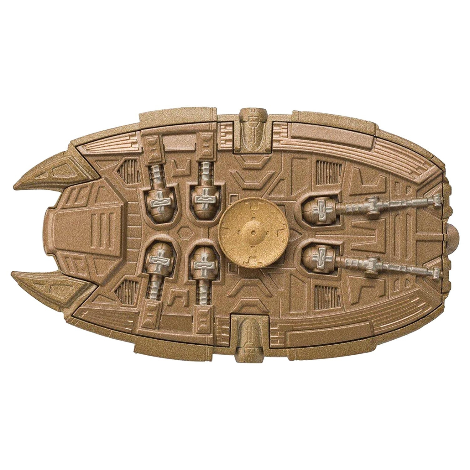 The Ferengi starship model displayed inside its collector packaging box