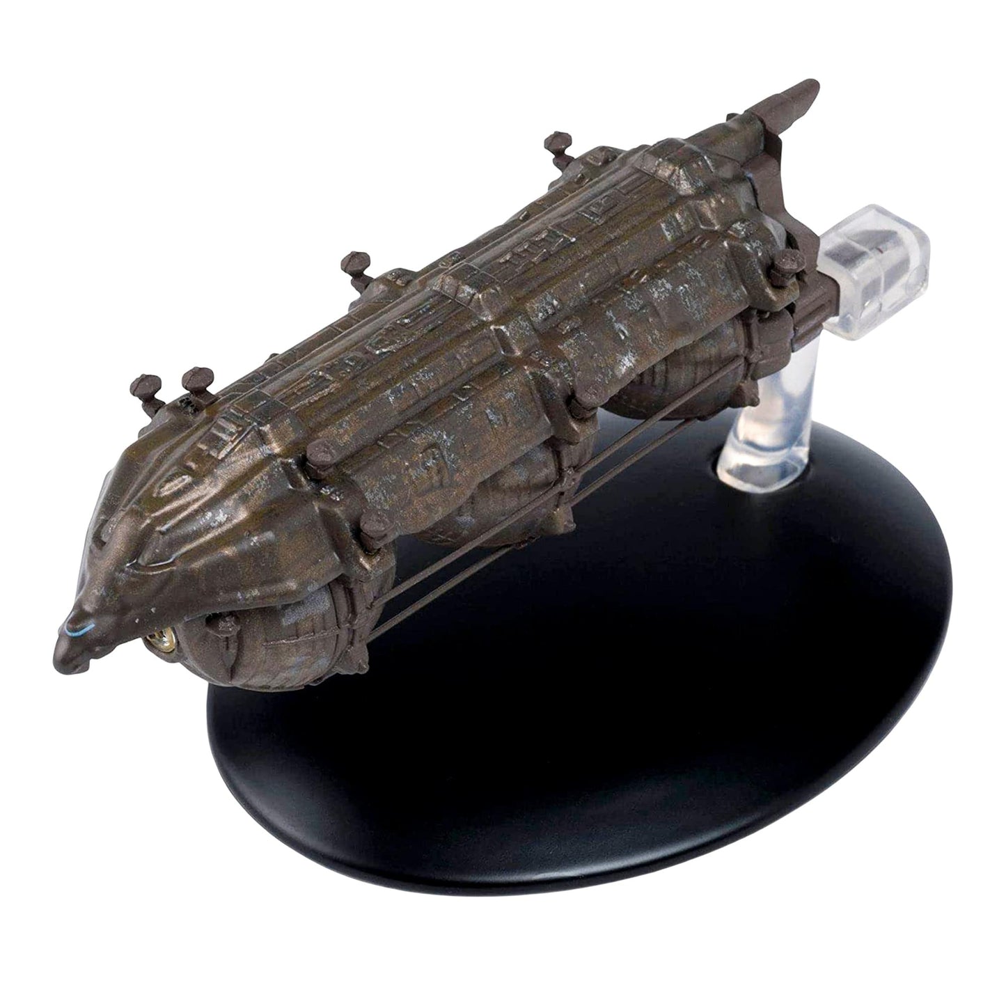 Profile view of the Malon Freighter collectible highlighting its asymmetrical cargo sections