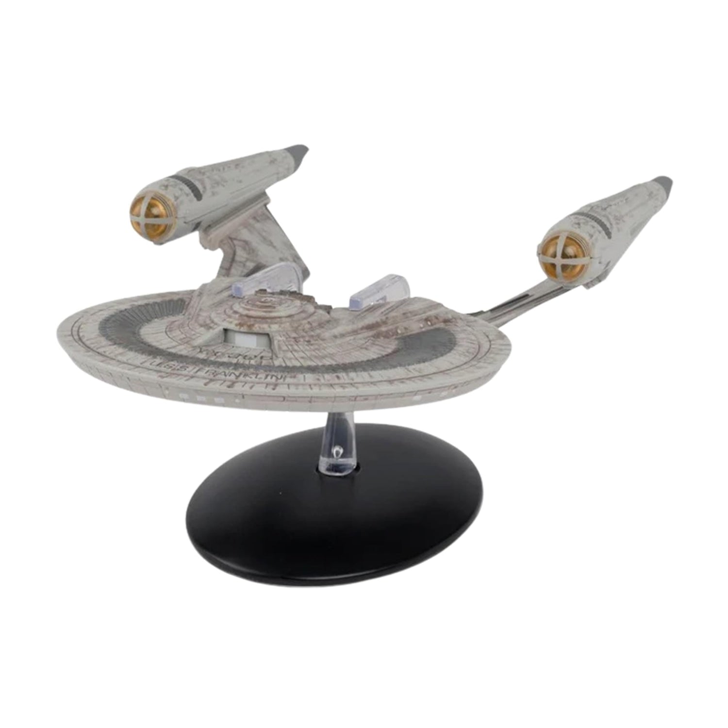 Top-down profile view of the USS Franklin model highlighting its saucer section and detailed surface paneling