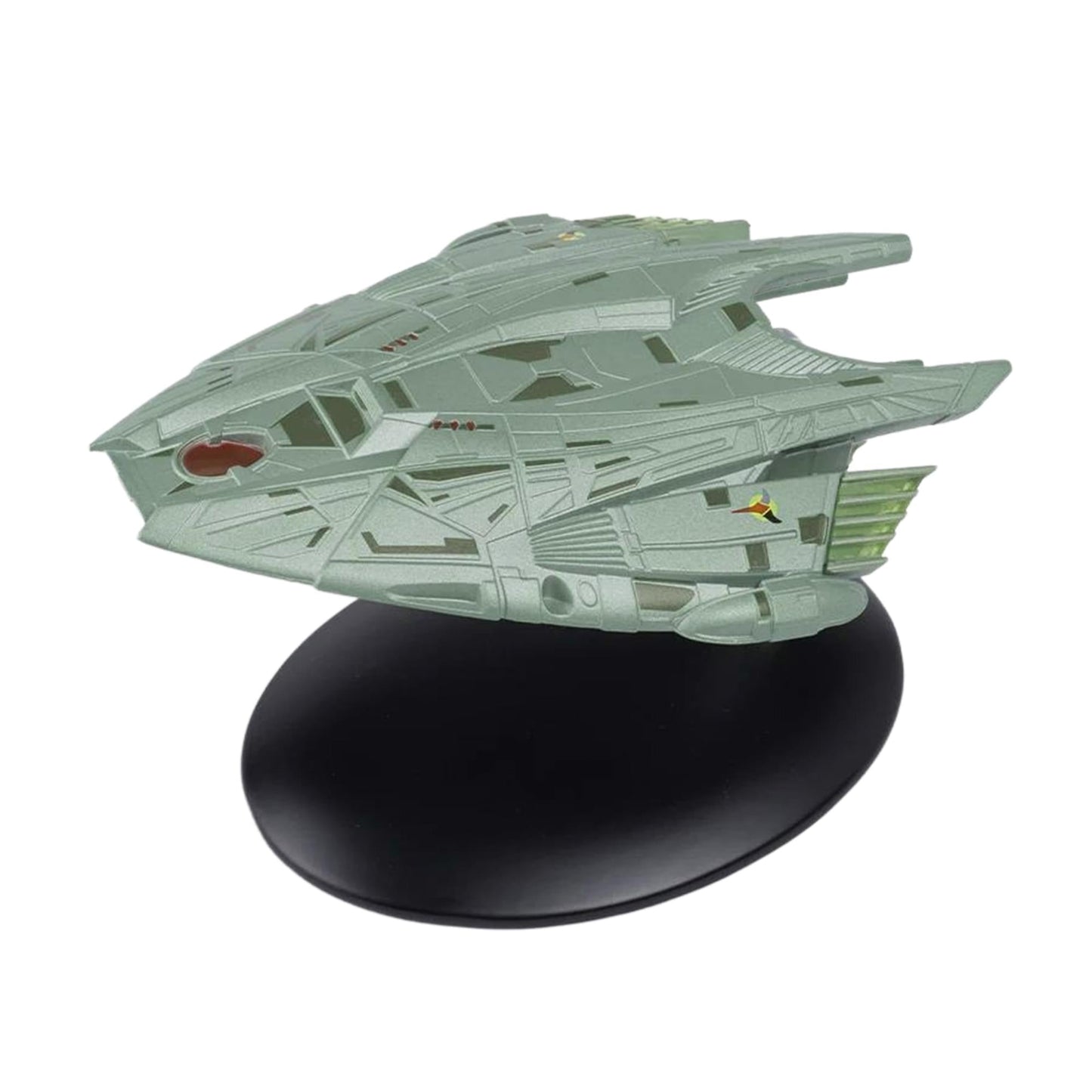 Die-cast Star Trek Klingon Transport starship replica shown from a front three-quarters angle, highlighting the armored hull plating and bridge structure