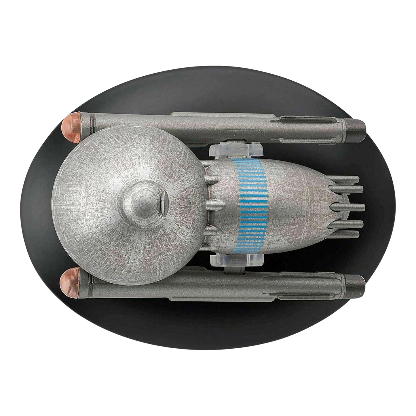 Detailed close-up of the custom display base included with the Eaglemoss starship collectible