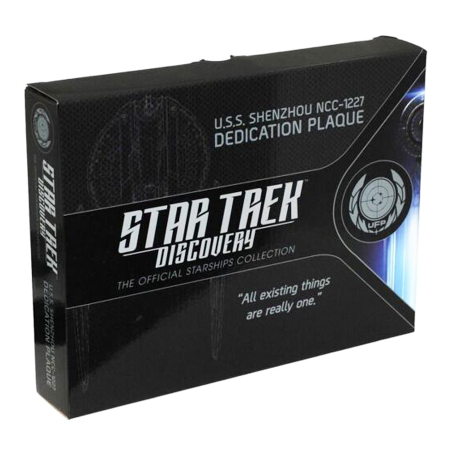 Close-up view of the U.S.S. Shenzhou NCC-1227 plaque text, detailing registry and motto