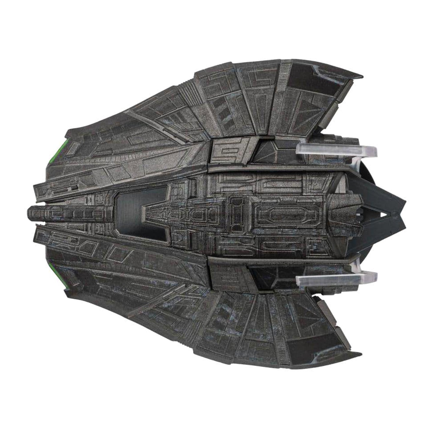 Rear quarter view highlighting the engine thrusters and surface panel detailing of the collectible starship model