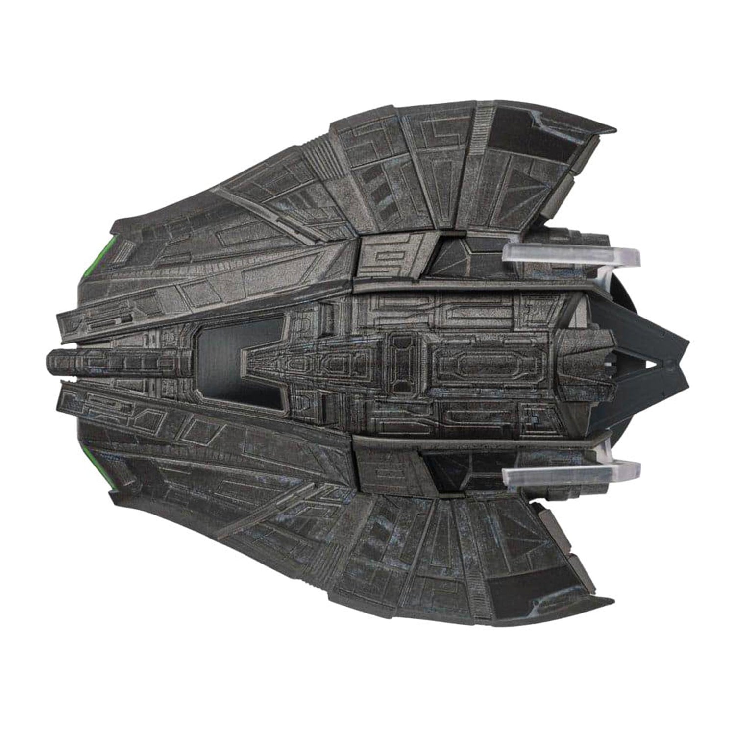 Rear quarter view highlighting the engine thrusters and surface panel detailing of the collectible starship model