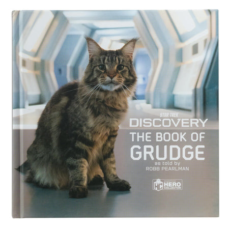 Front cover of Star Trek: Discovery The Book of Grudge featuring a portrait of Grudge the cat against a starlight background
