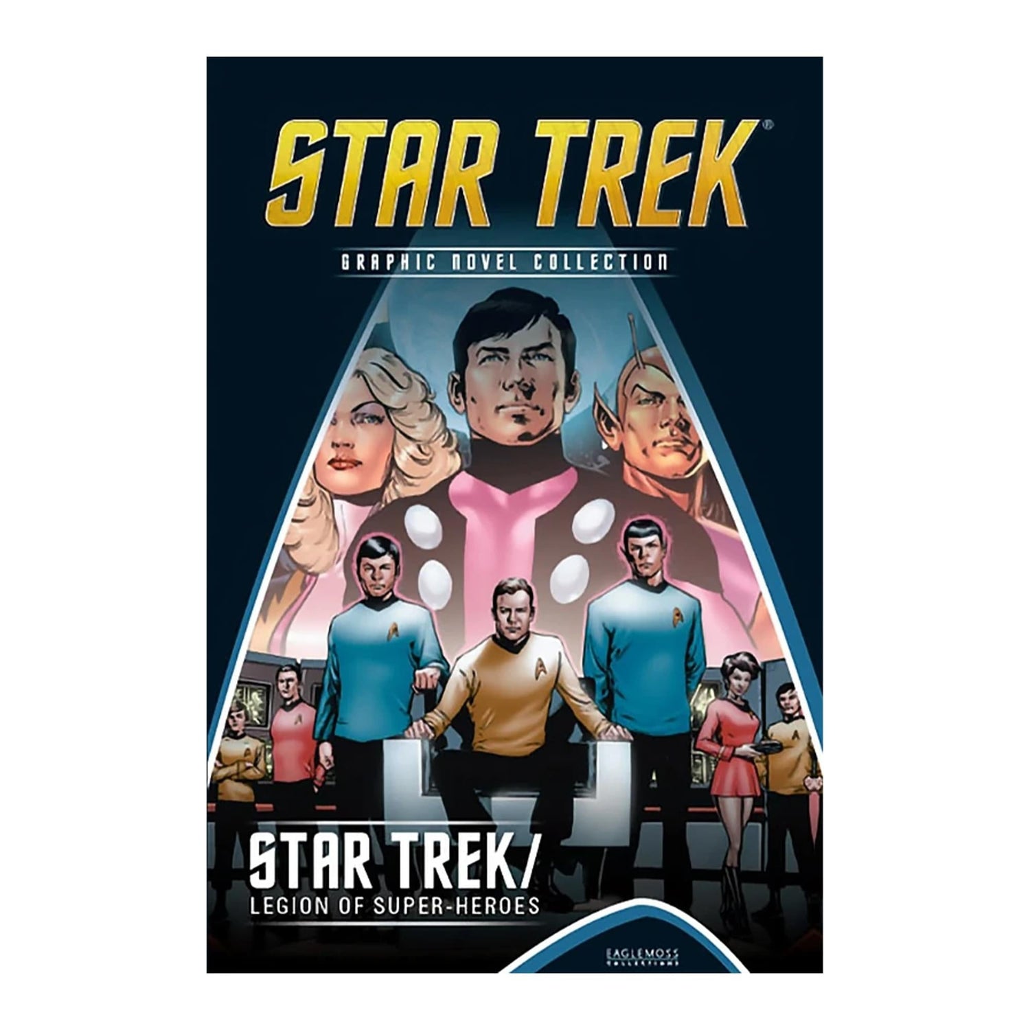 Front cover of the Star Trek Graphic Novel Series featuring Legion of Super-Heroes artwork with the U.S.S. Enterprise