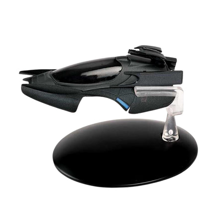 Front three-quarter view of the Reman Scorpion starship replica showing its sleek angled hull