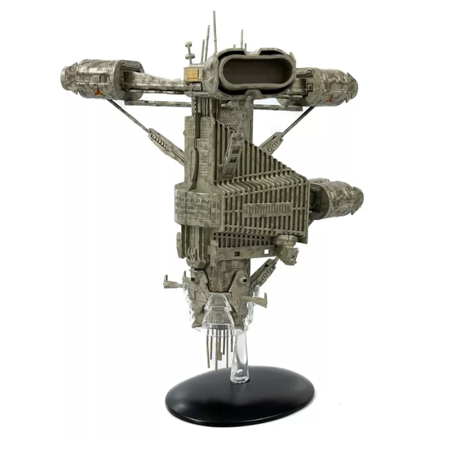 Profile view of the Star Trek collectible station against a neutral starlight background