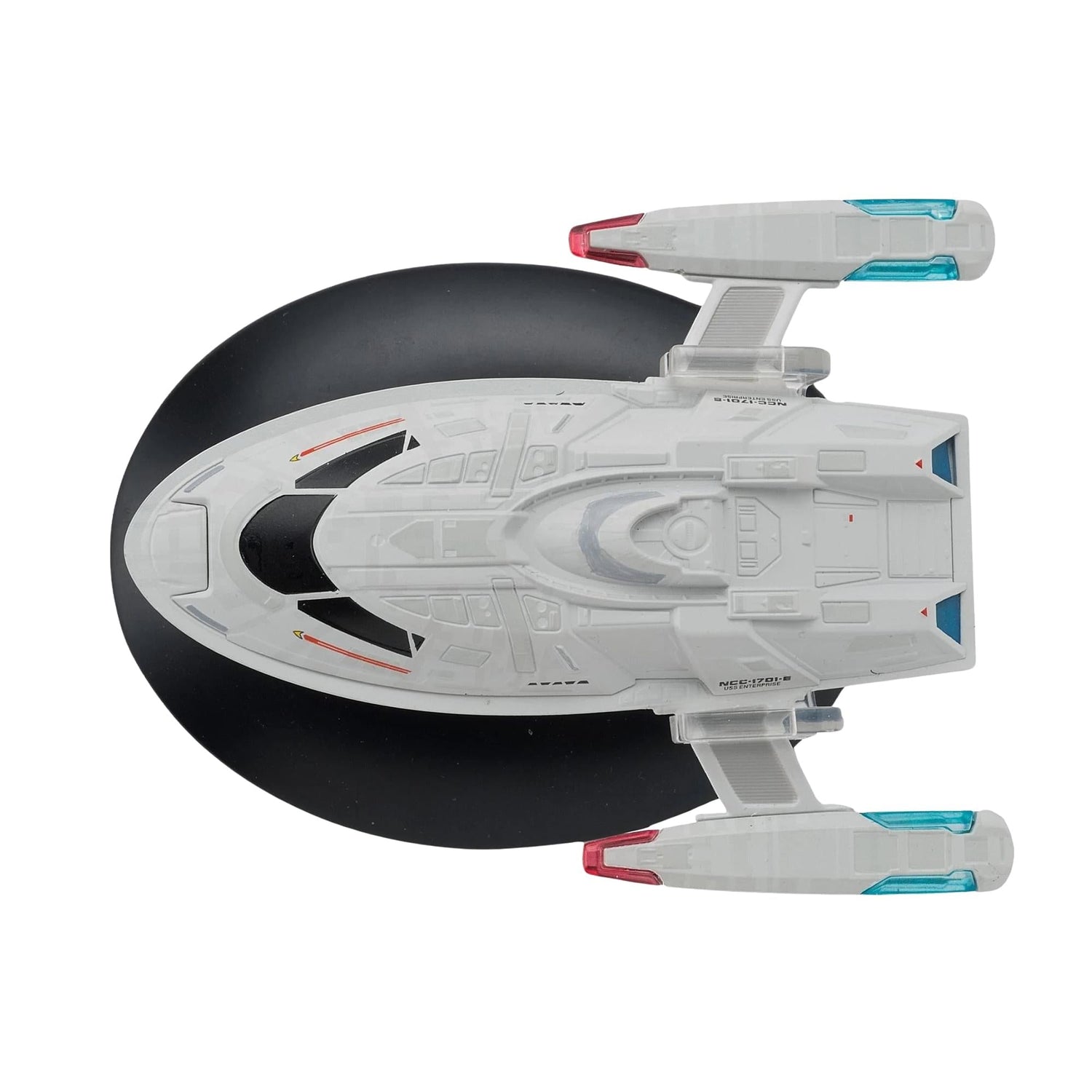 Detailed close-up of the display stand base supporting the hand-painted starship model