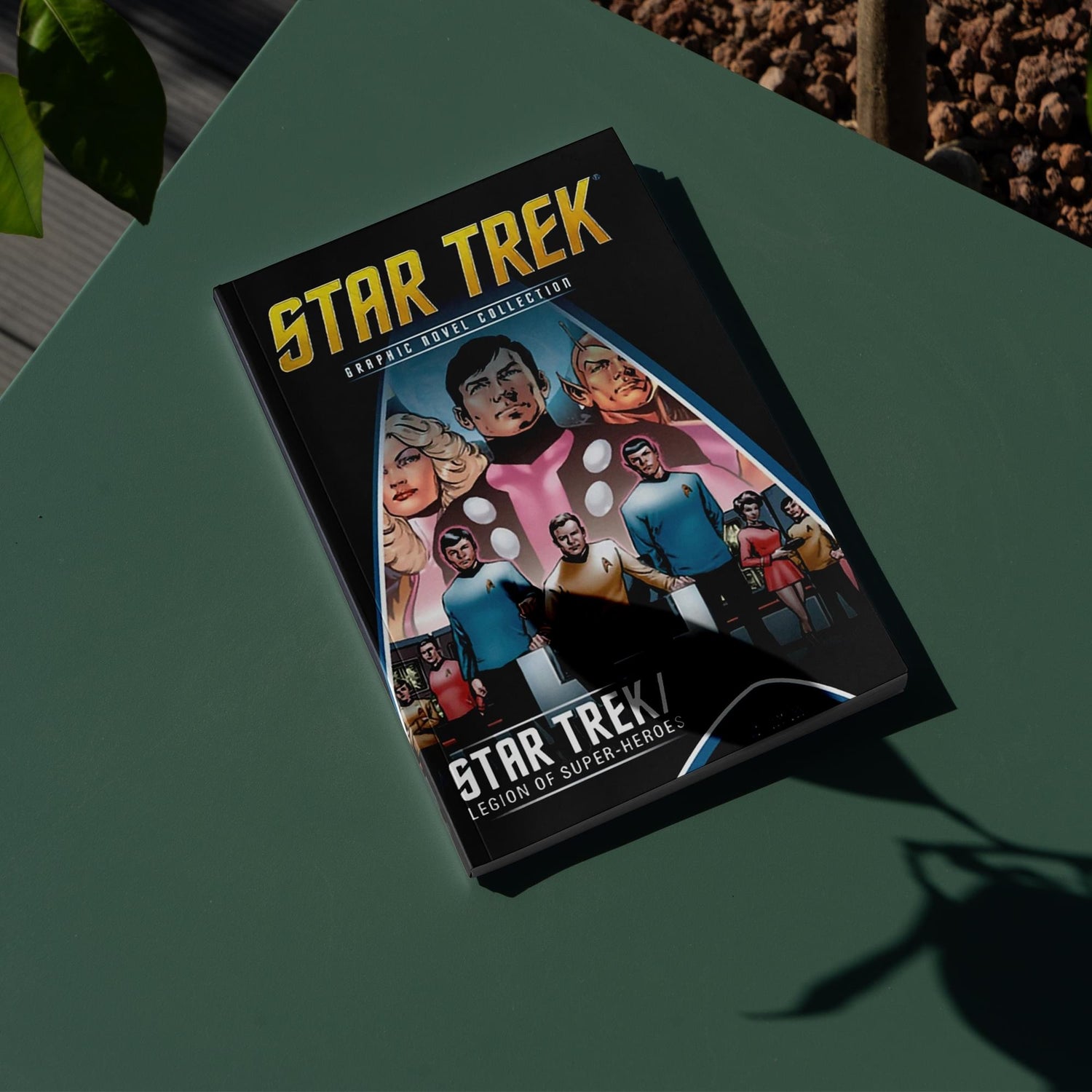 Spine of the Star Trek and Legion of Super-Heroes crossover book showing title and publisher details