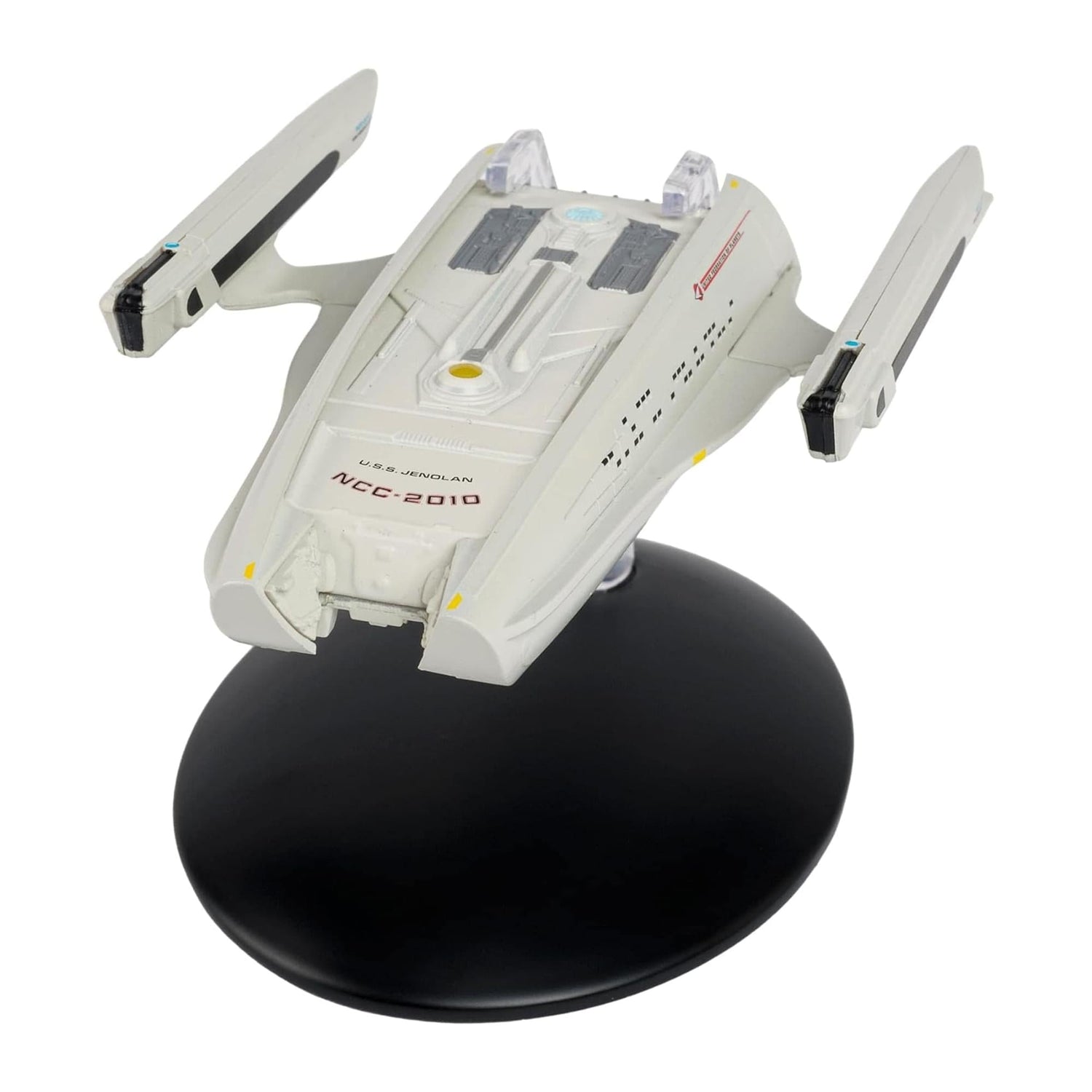 Profile view of the U.S.S. Jenolen starship displaying its detailed engineering hull and warp nacelles