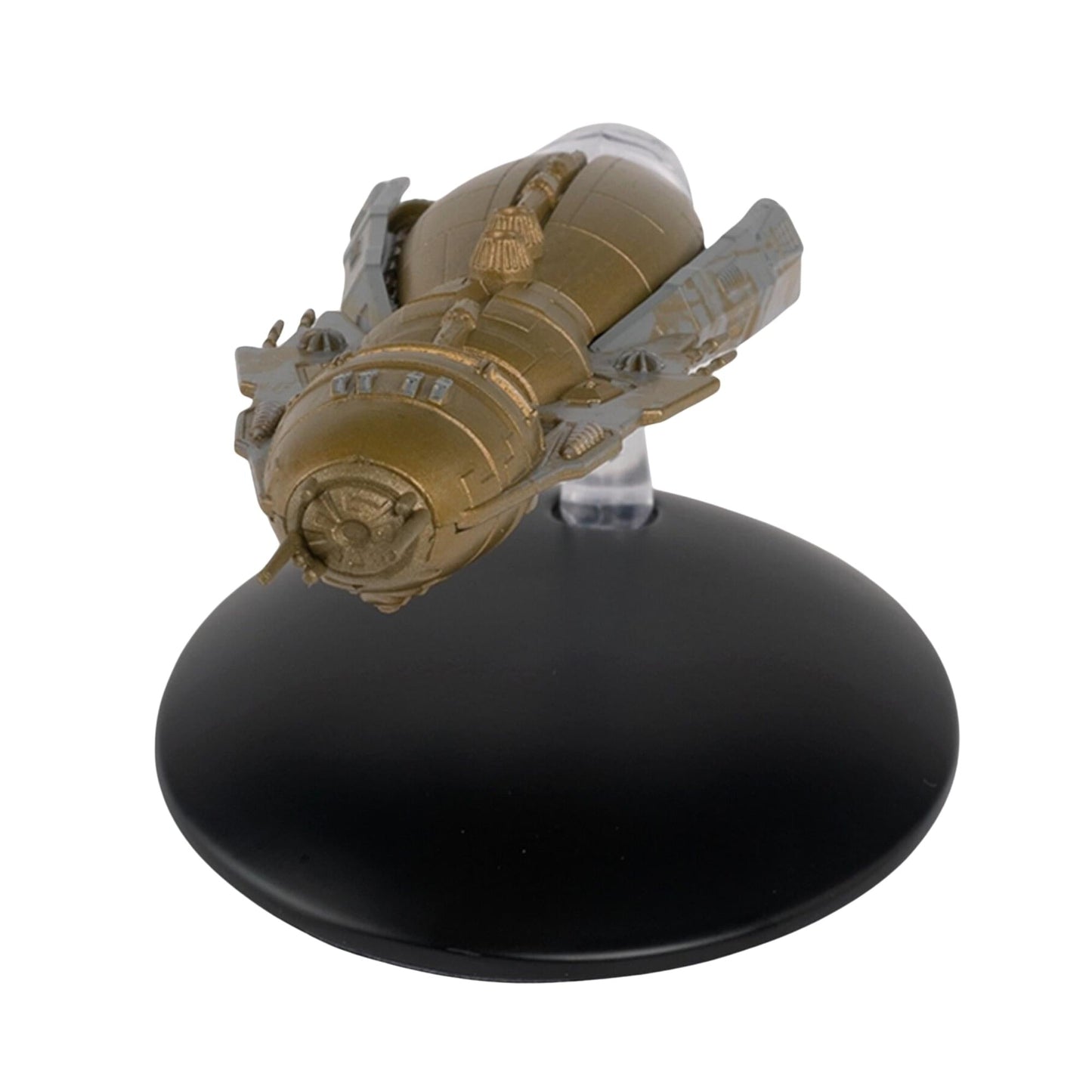 Rear view of the starship model showing the intricate engine thruster sections and distinctive vessel geometry