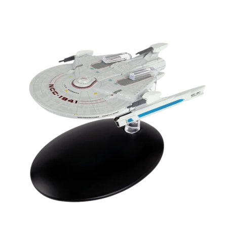 Eaglemoss Star Trek starship replica of the Starfleet Bozeman shown in its collector packaging box