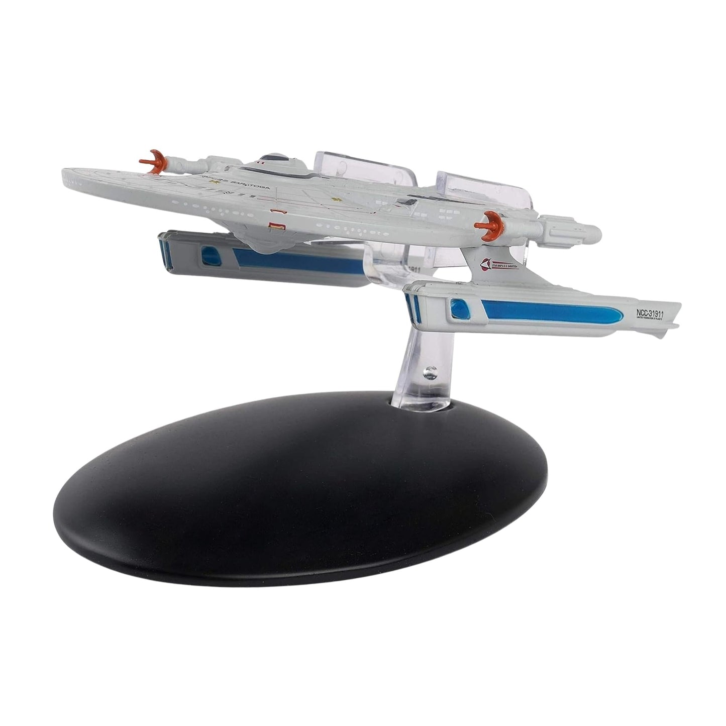 Rear view of the starship replica highlighting impulse engines and secondary hull geometry
