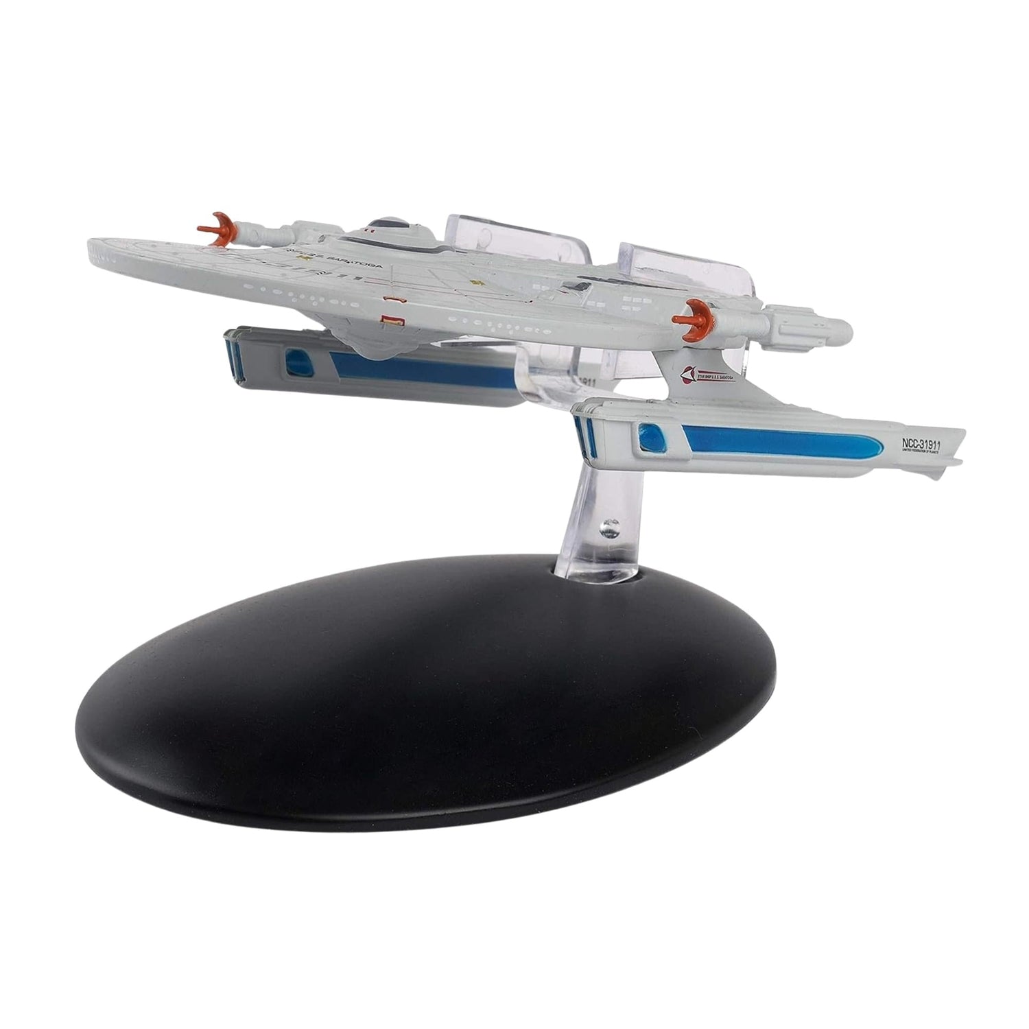 Rear view of the starship replica highlighting impulse engines and secondary hull geometry