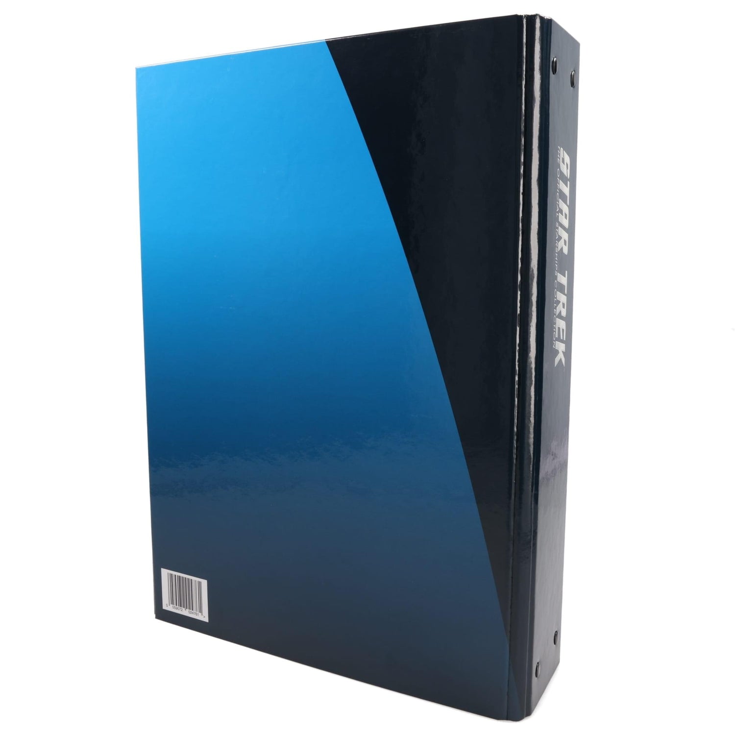 Close-up detail of the spine and back cover of the official Star Trek collector binder