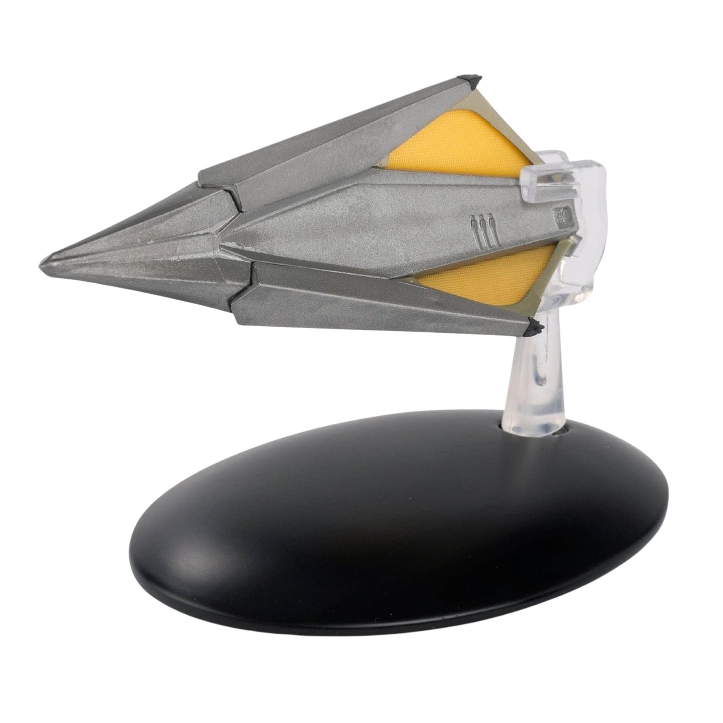 Front three-quarter view of the detailed Tholian starship die-cast model on a display base