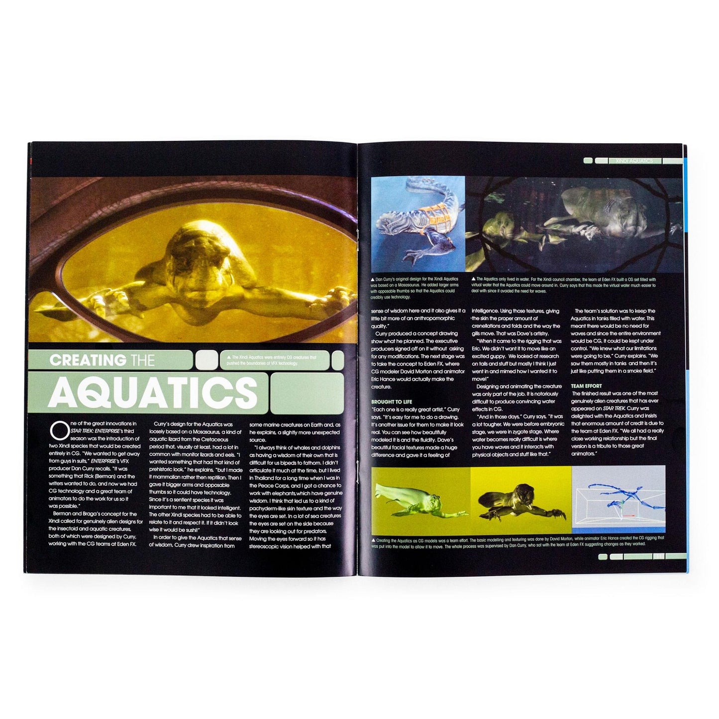 Close-up view of a magazine article page highlighting the swept-wing design and vessel specifications