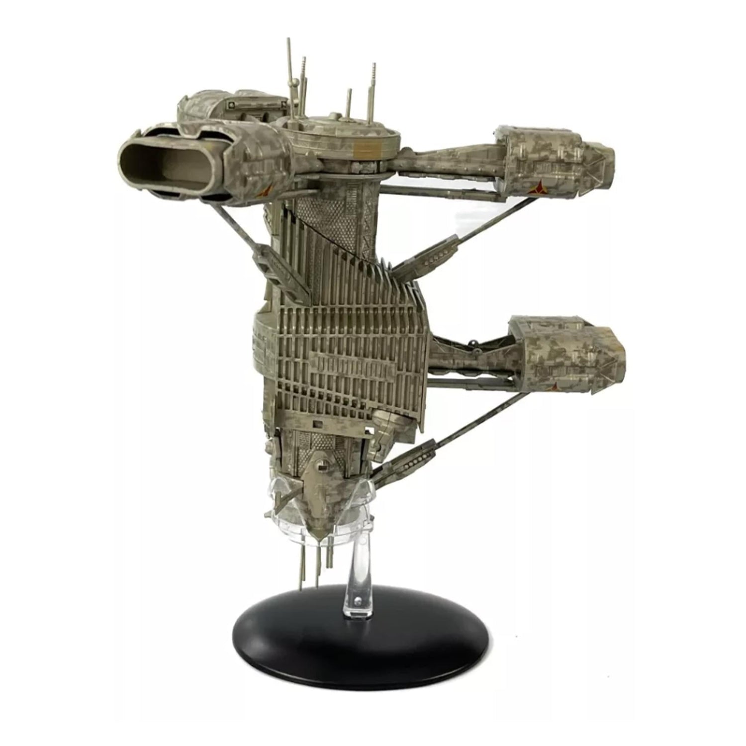 Angled rear perspective of the Star Trek orbital facility model illustrating structural symmetry