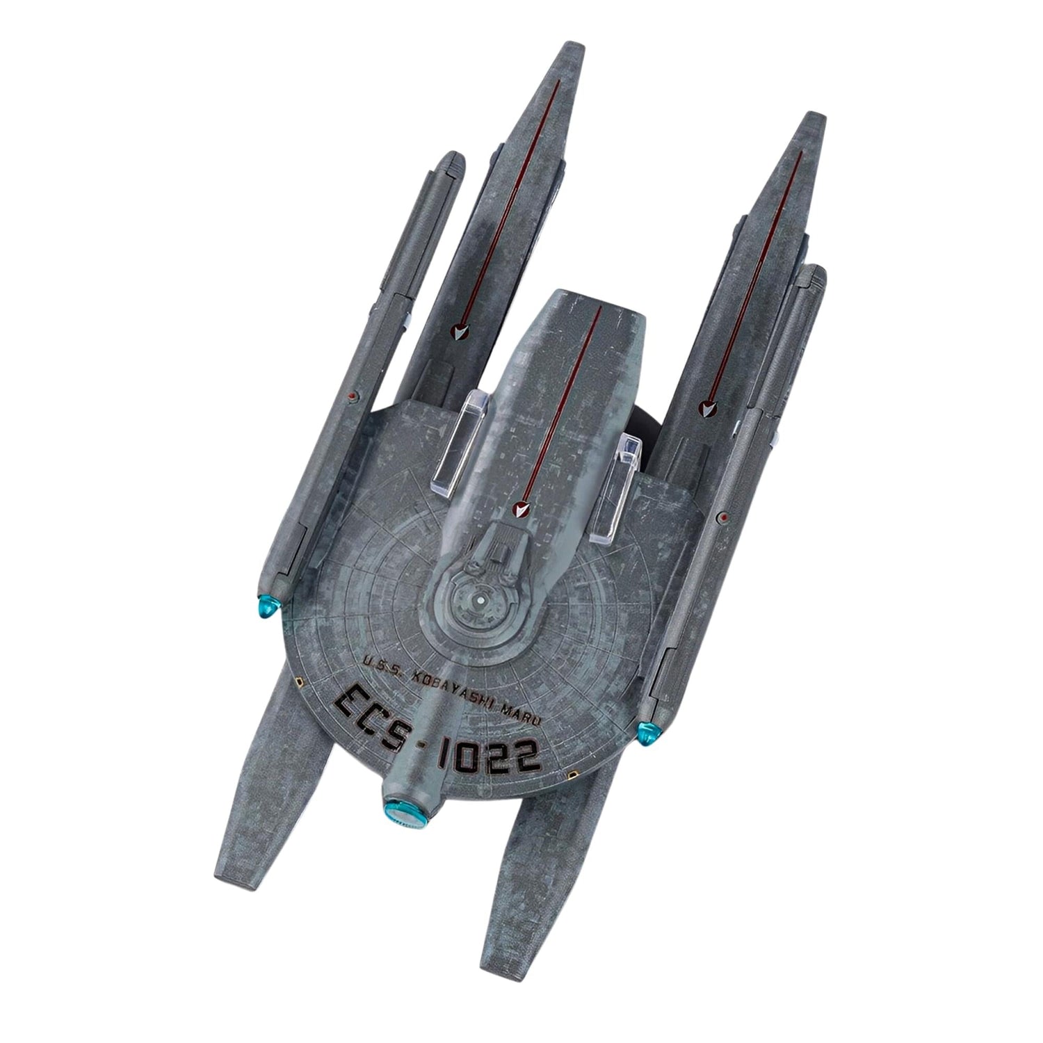 Rear profile view of the starship replica highlighting engine nacelles and structural design