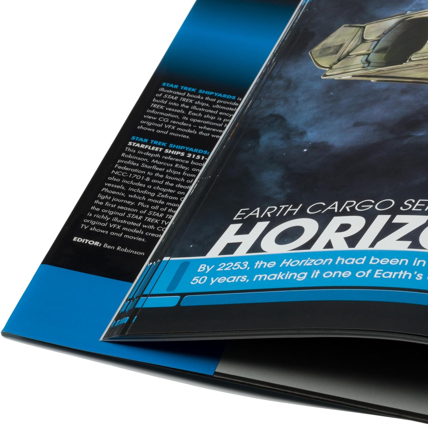 Close-up detail of CG artwork and VFX model illustrations printed inside the volume