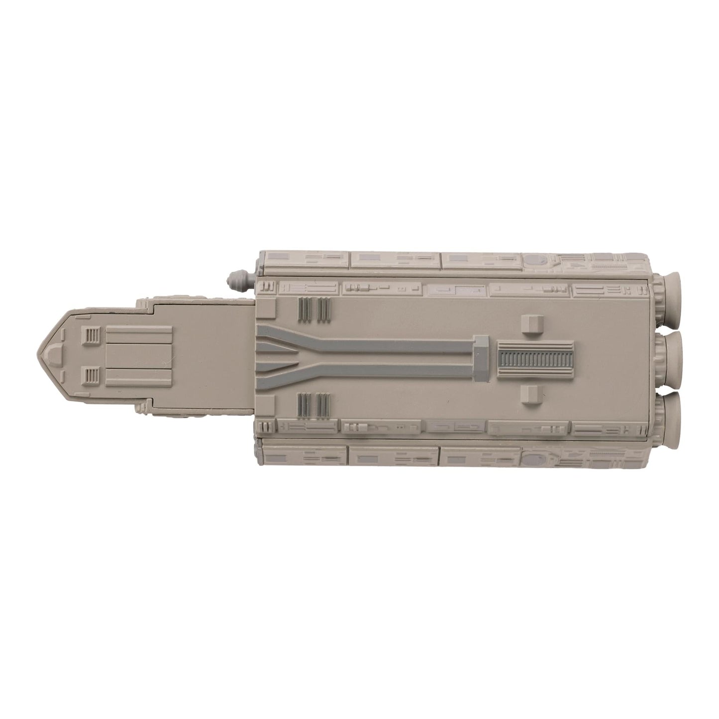 The SS Xhosa starship replica mounted on its display stand, ready for bridge-level viewing