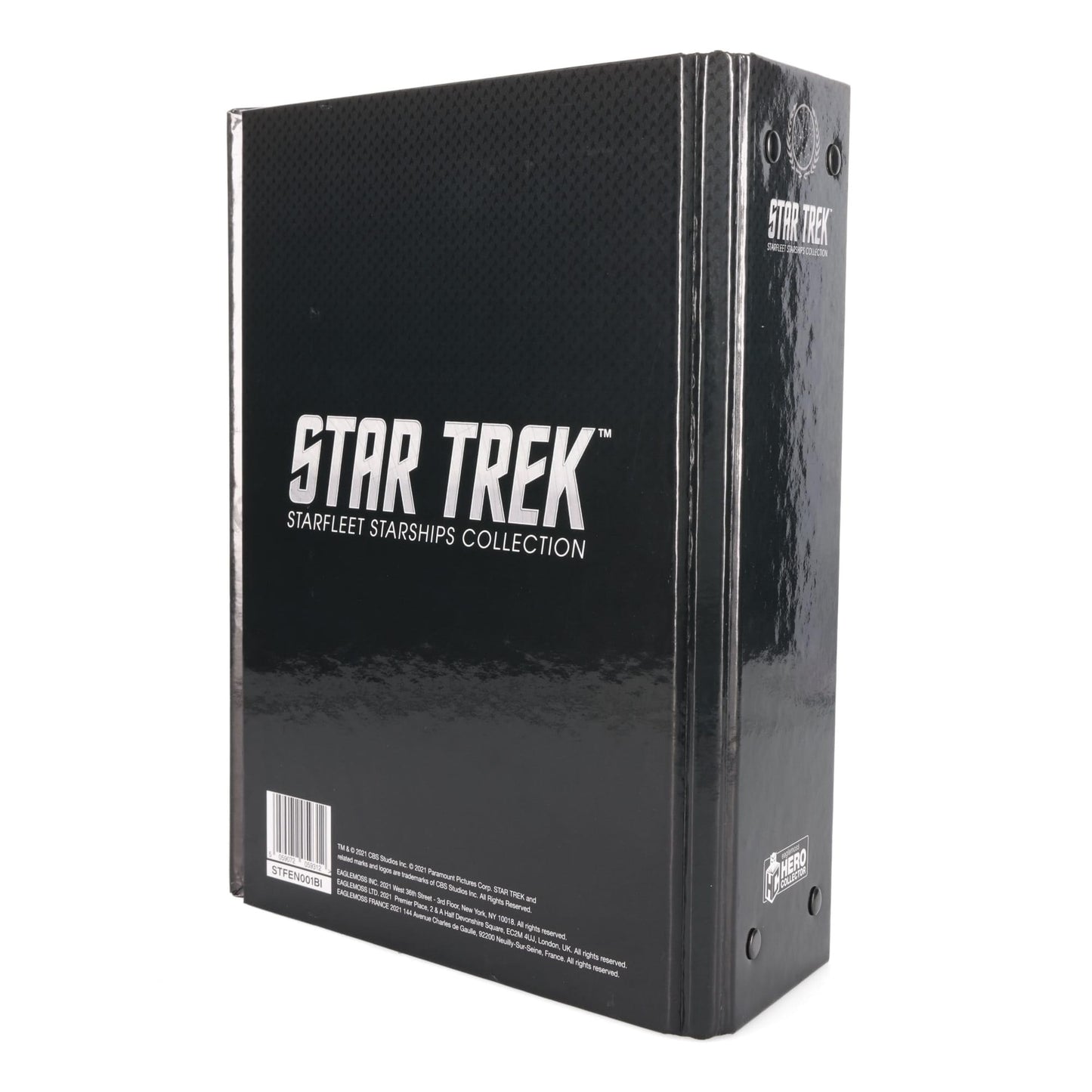 Back view of the blue Star Trek binder showing the spine and official branding details