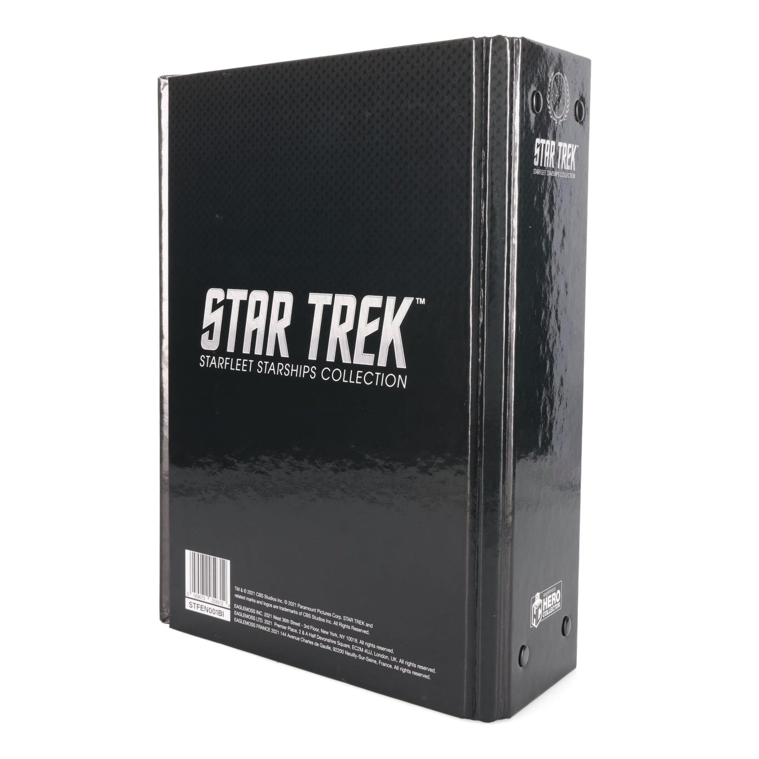 Back view of the blue Star Trek binder showing the spine and official branding details