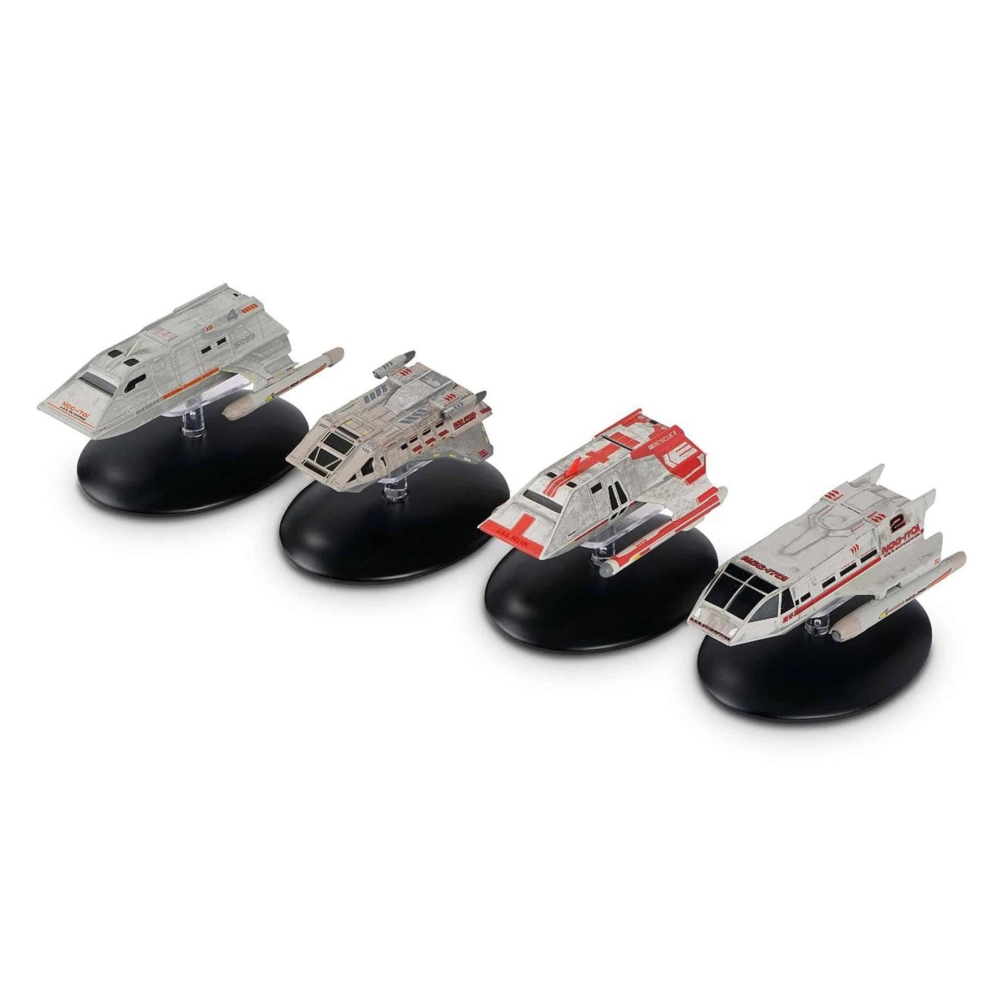 Front three-quarter view of the Star Trek passenger shuttlecraft model in die-cast metal