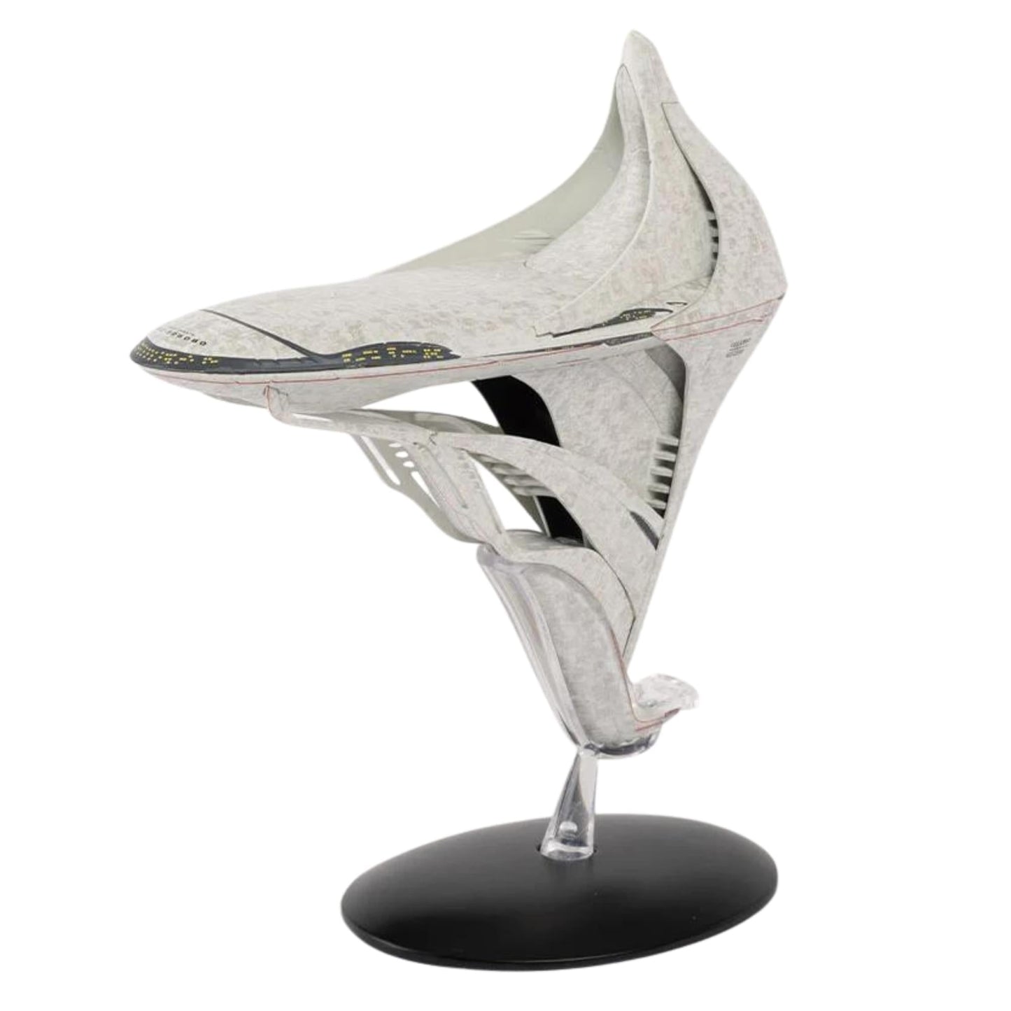 Top-down view of the die-cast U.S.S. Jubayr model highlighting the intricate hand-painted paneling and saucer section