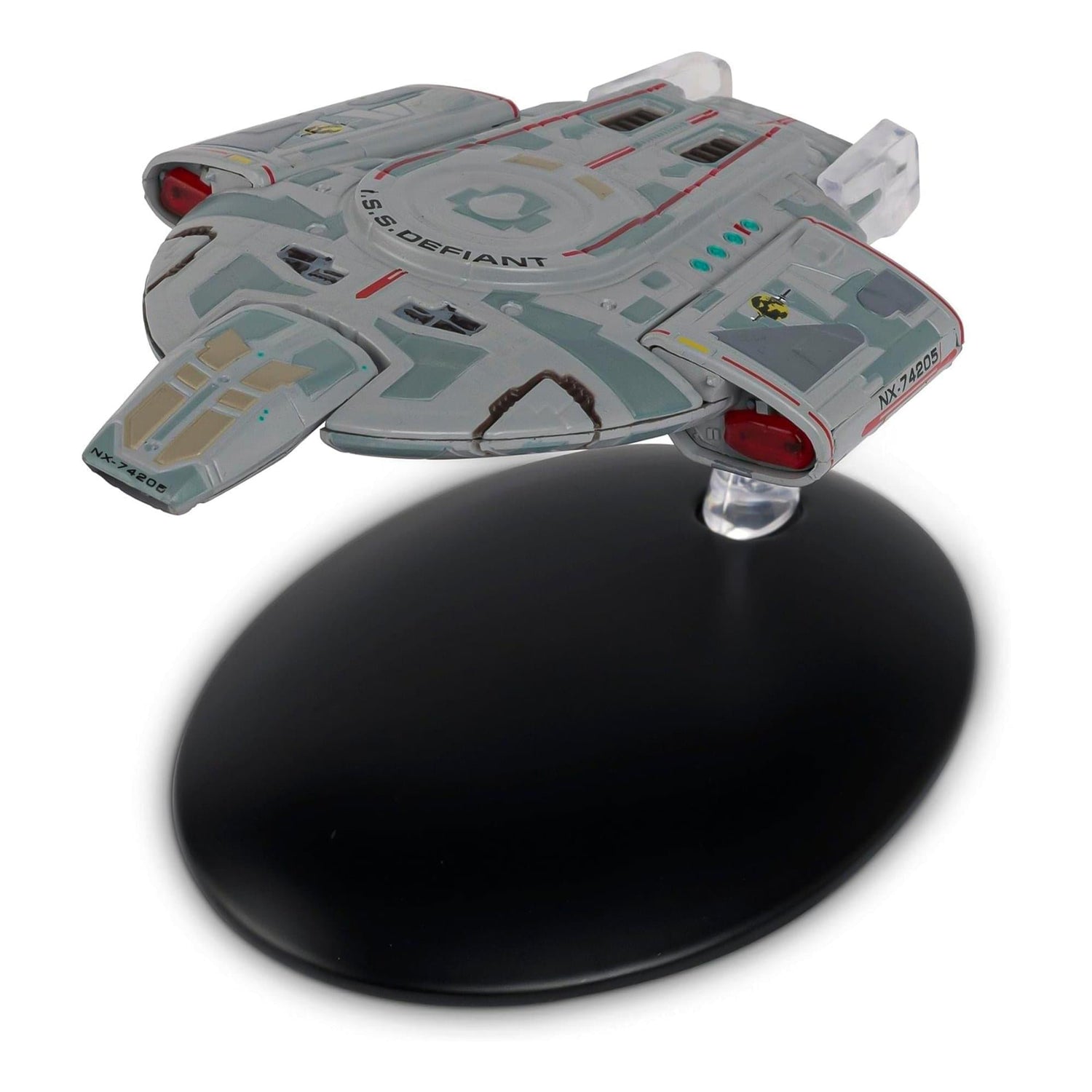 Star Trek I.S.S. Defiant starship replica viewed from a dramatic three-quarters angle