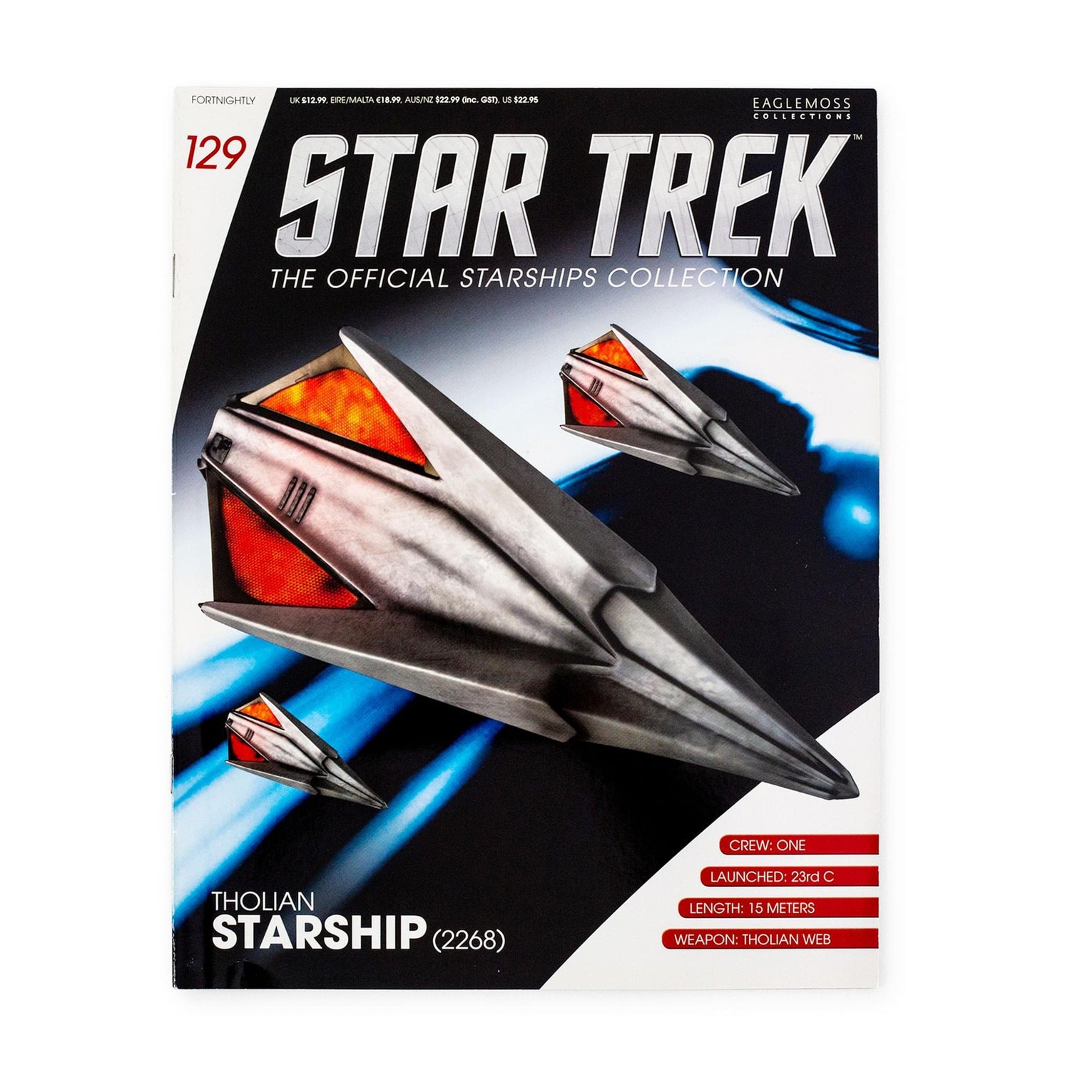 Front cover of the Star Trek Official Starships magazine featuring the angular design of a Tholian Starship against a starlight backdrop