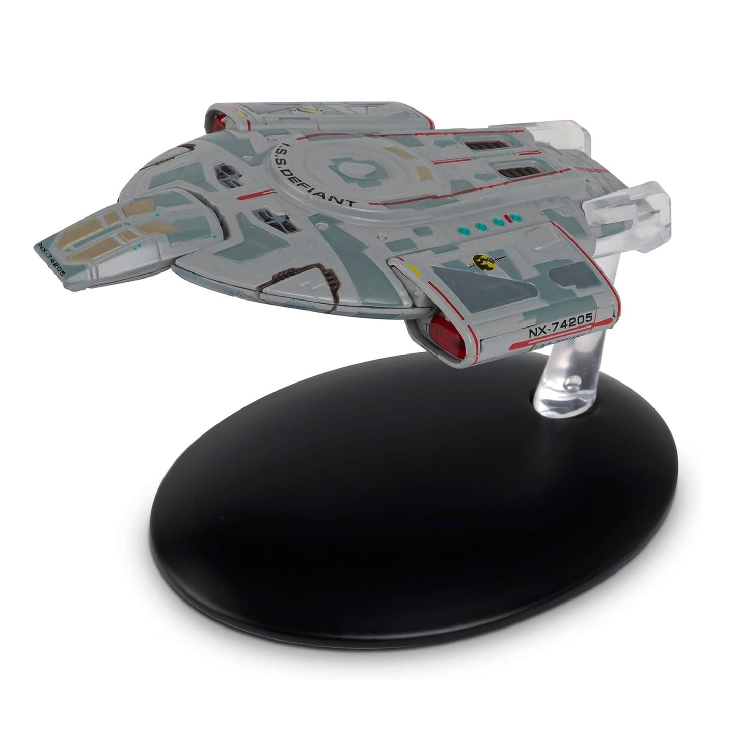 Rear view of the starship showing impulse engines and nacelle pylons